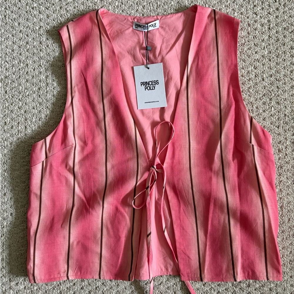 NWT Princess Polly Pink and Black Striped Blouse